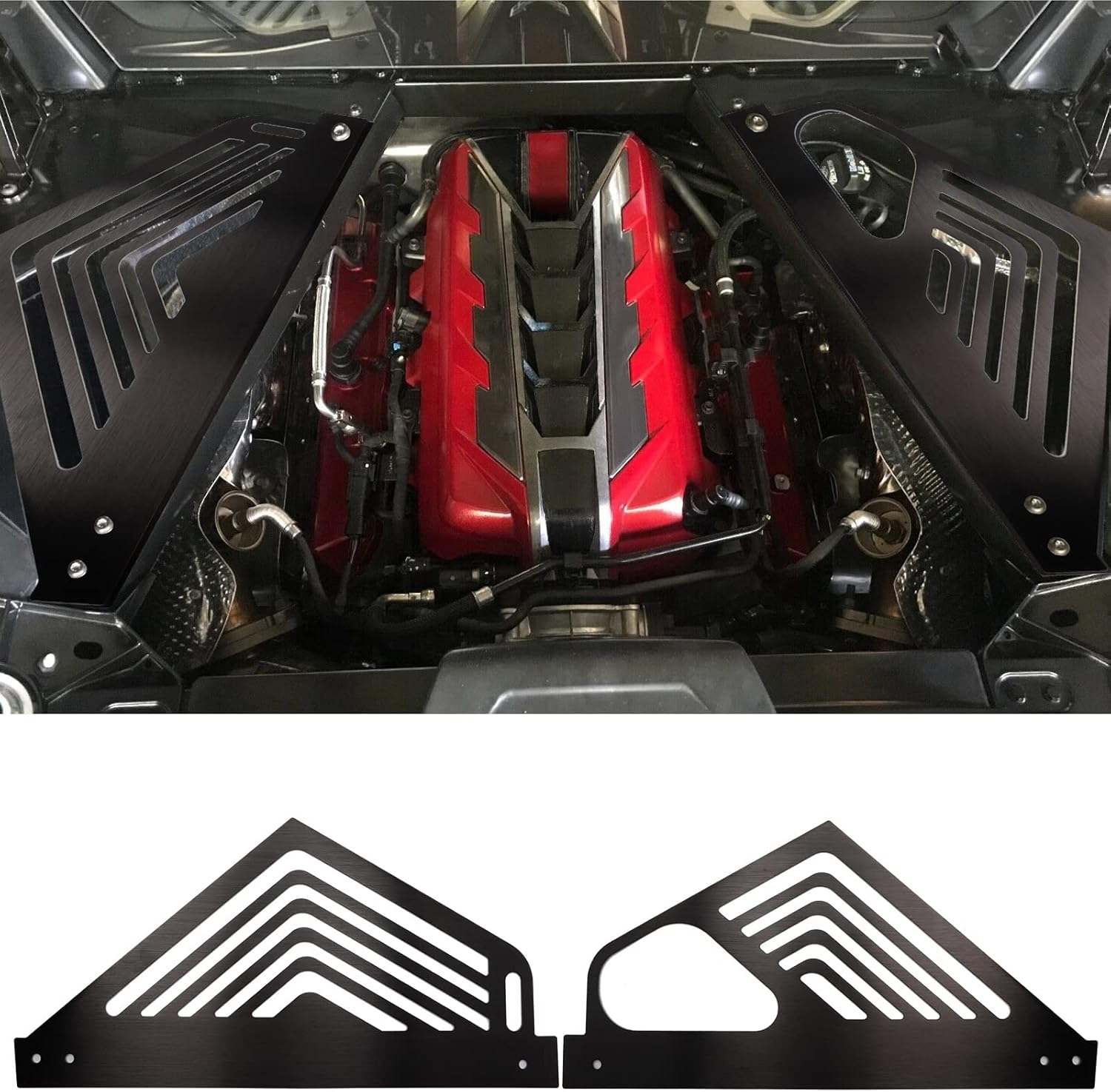 URLWALL Engine Bay Panel Cover, Auto Aluminium Oxidation Engine Protector Splash Shield, Left Right Engine Case Guards, Compatible with Corvette C8 2020-2022 (Black)