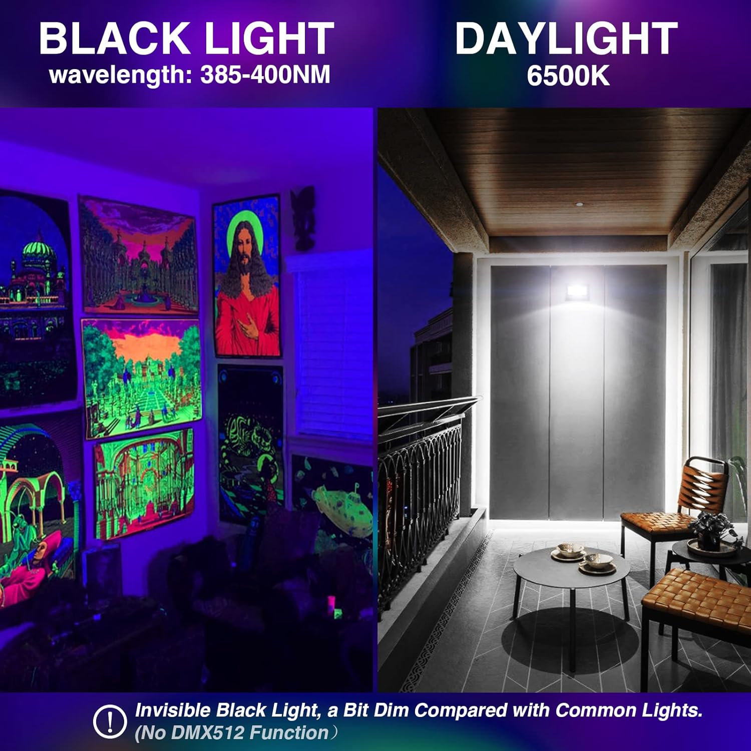 Onforu 4 Pack 20W LED Black Light with 6500K Daylight, 160W Equiv Black Light Flood Light with Remote & Timing, IP66 Waterproof Outdoor Black Lights for Glow Party Christmas Fluorescent Poster Stage