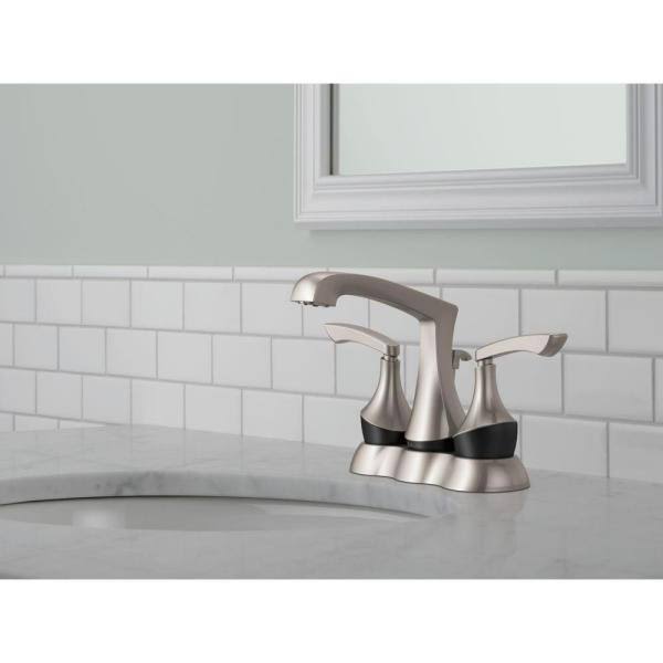 Delta Merge 4 in. Centerset 2-Handle Bathroom Faucet in SpotShield Brushed Nickel/Matte Black