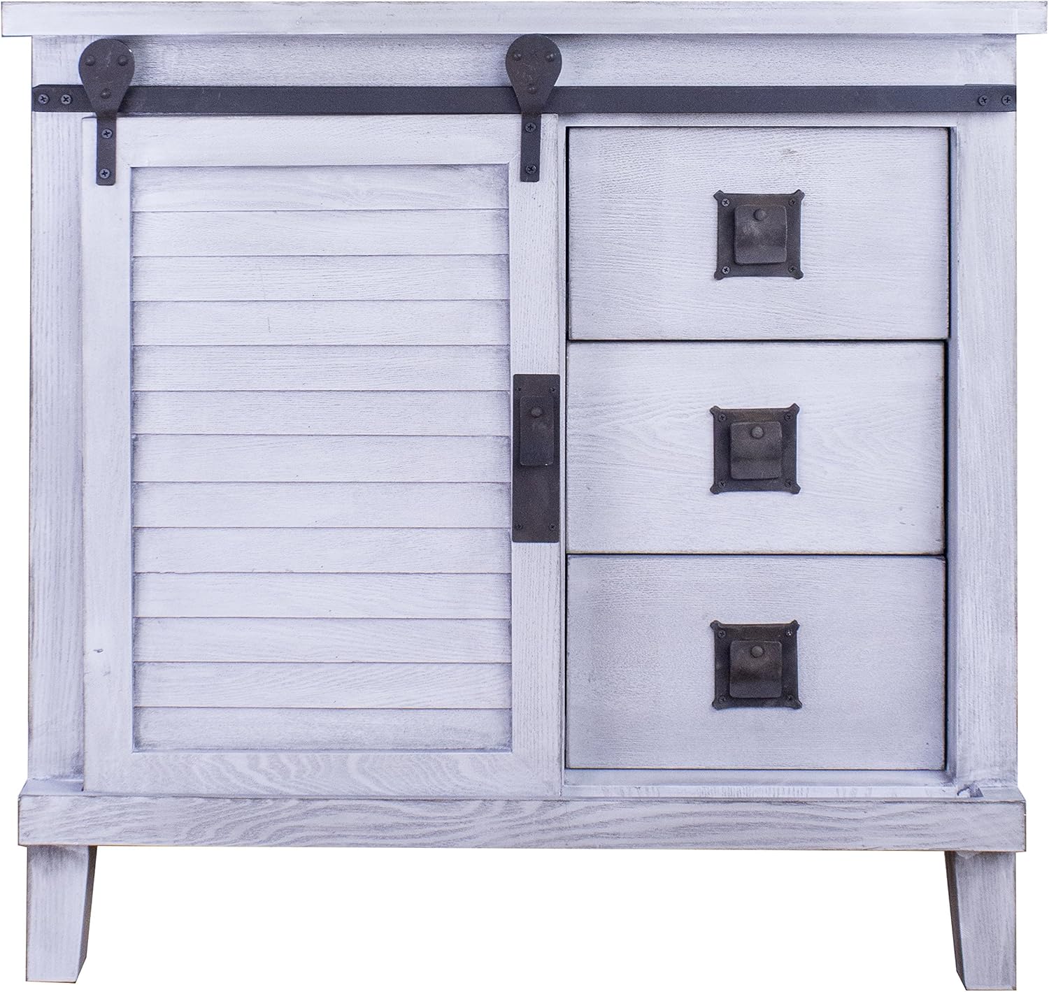 Heather Ann Creations Southport Collection Country Style Accent Cabinet, 3 Drawer, 1 Barn Door, Distressed Grey Wash