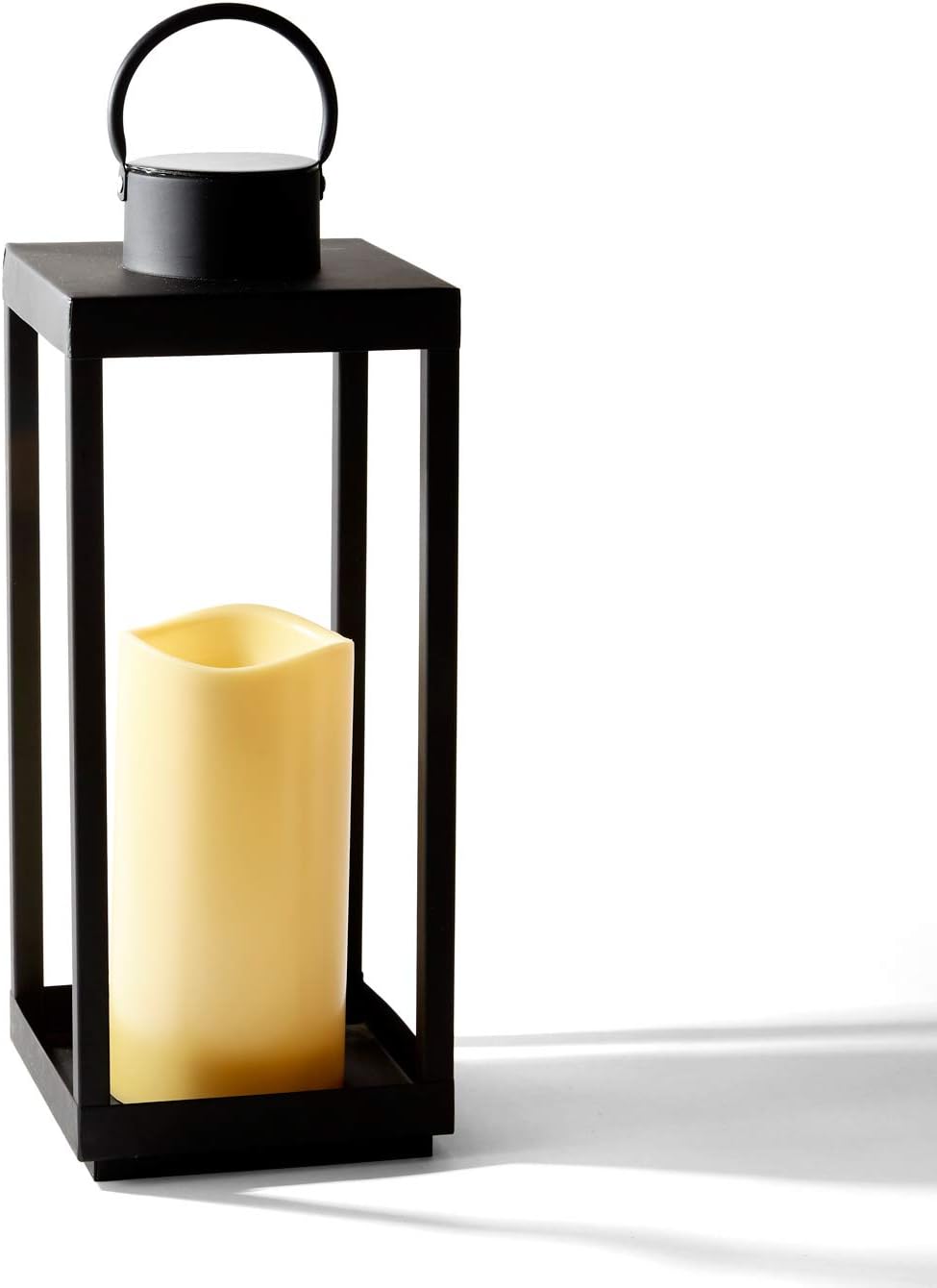 Large Outdoor Lantern with Solar Candle - 18 Inch Tall, Matte Black Metal Frame, Waterproof Flameless Pillar Candle, Dusk to Dawn Timer, Floor or Patio Decor, Battery Included