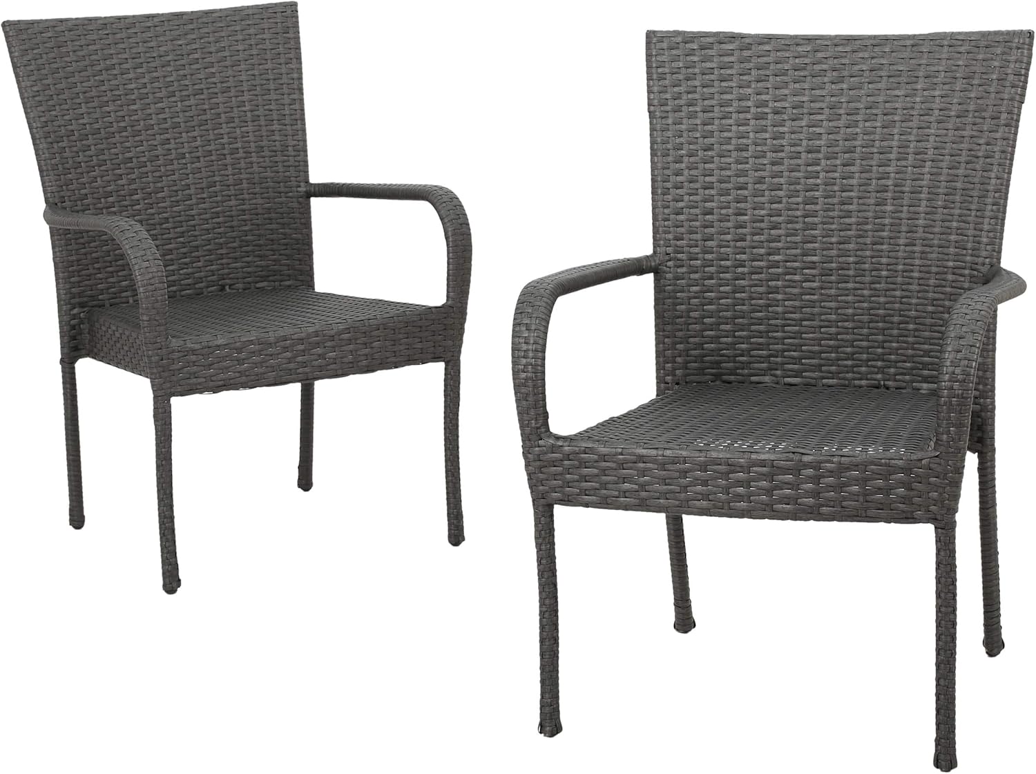 Christopher Knight Home CKH Outdoor PE Wicker Stackable Club Chairs, 2-Pcs Set, Grey
