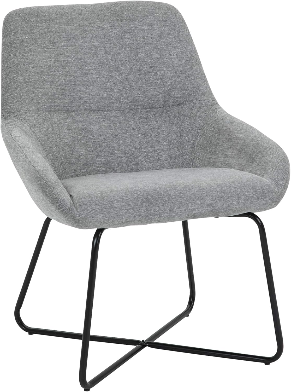 HOMCOM Modern Accent Chair Leisure Fabric Mid Back Chair Livingroom Funiture with X-Shaped Metal Frame and Curved Back, Grey/Black