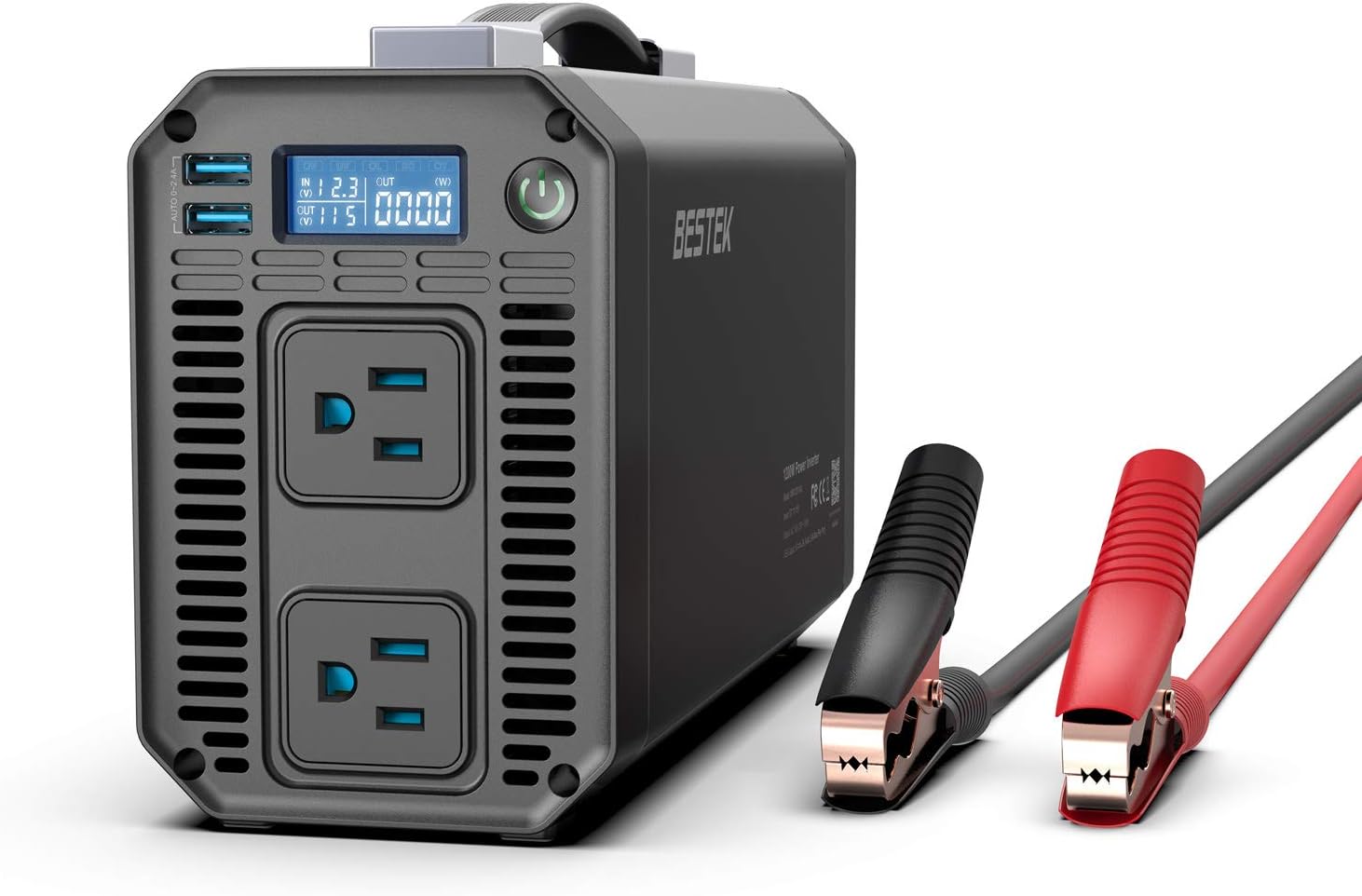 BESTEK 1200W Power Inverter for Car DC 12V to 110V AC Converter with Digital LCD Display 4.2A Dual USB Car Charger