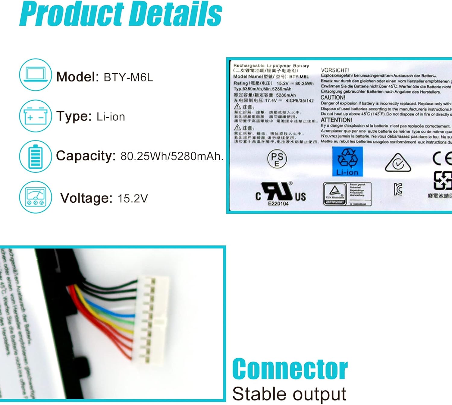 TsuLin BTY-M6L Laptop Battery Replacement for MSI GS65 GS75 Stealth Thin 8SE 8SF 8SG 8RF 9SD 9SE 9SF 9SG P65 P75 Creator 8RD-021 8RE 9SC PS63 9SE-285ES Modern 8RC 8SC GS60 6QE-054US MS-16Q2 MS-16Q3 Pack of 2
