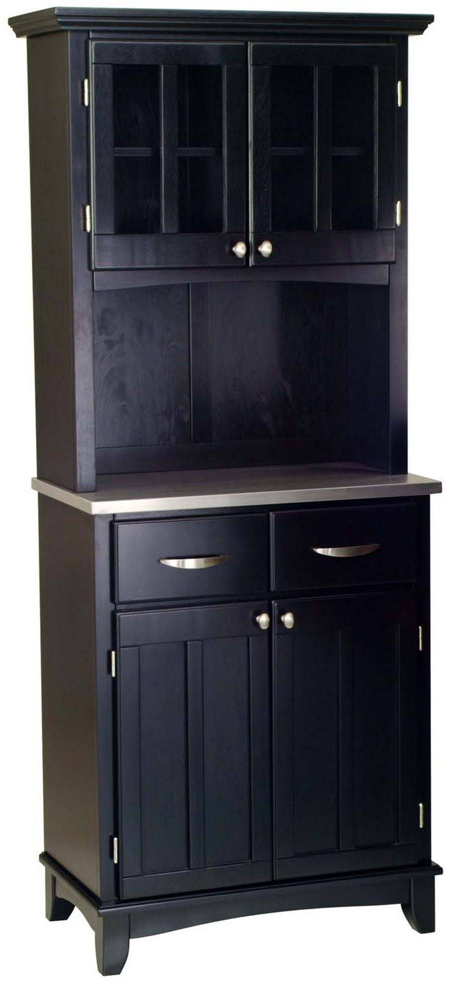 Home Styles Black Buffet with Stainless Steel Top Hutch