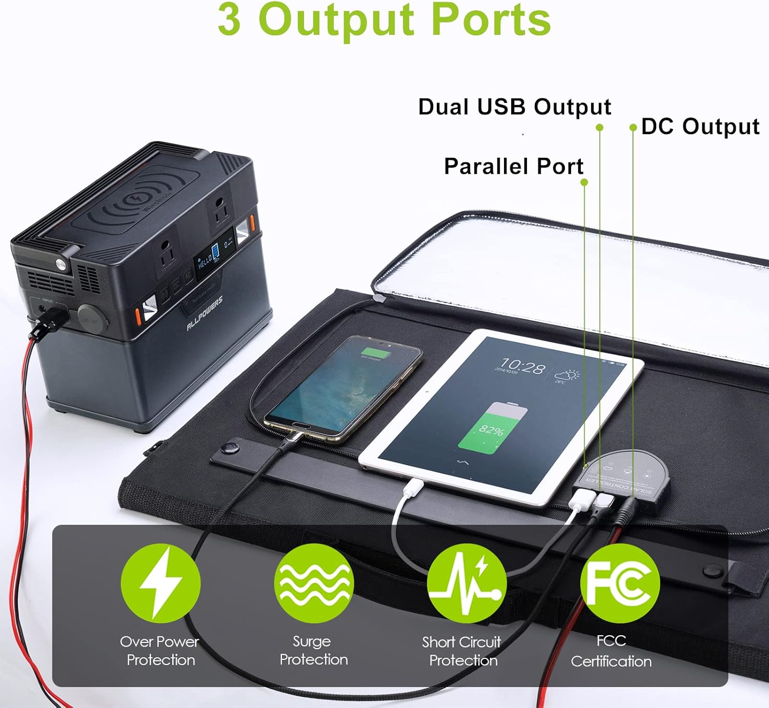 ALLPOWERS 60W Foldable Solar Panel Charger with 18V DC Outlet for Jackery/Rockpals/Flashfish Power Station, Monocrystalline Portable Solar Panel with USB & Parallel Port for Laptops Phones 12V Battery