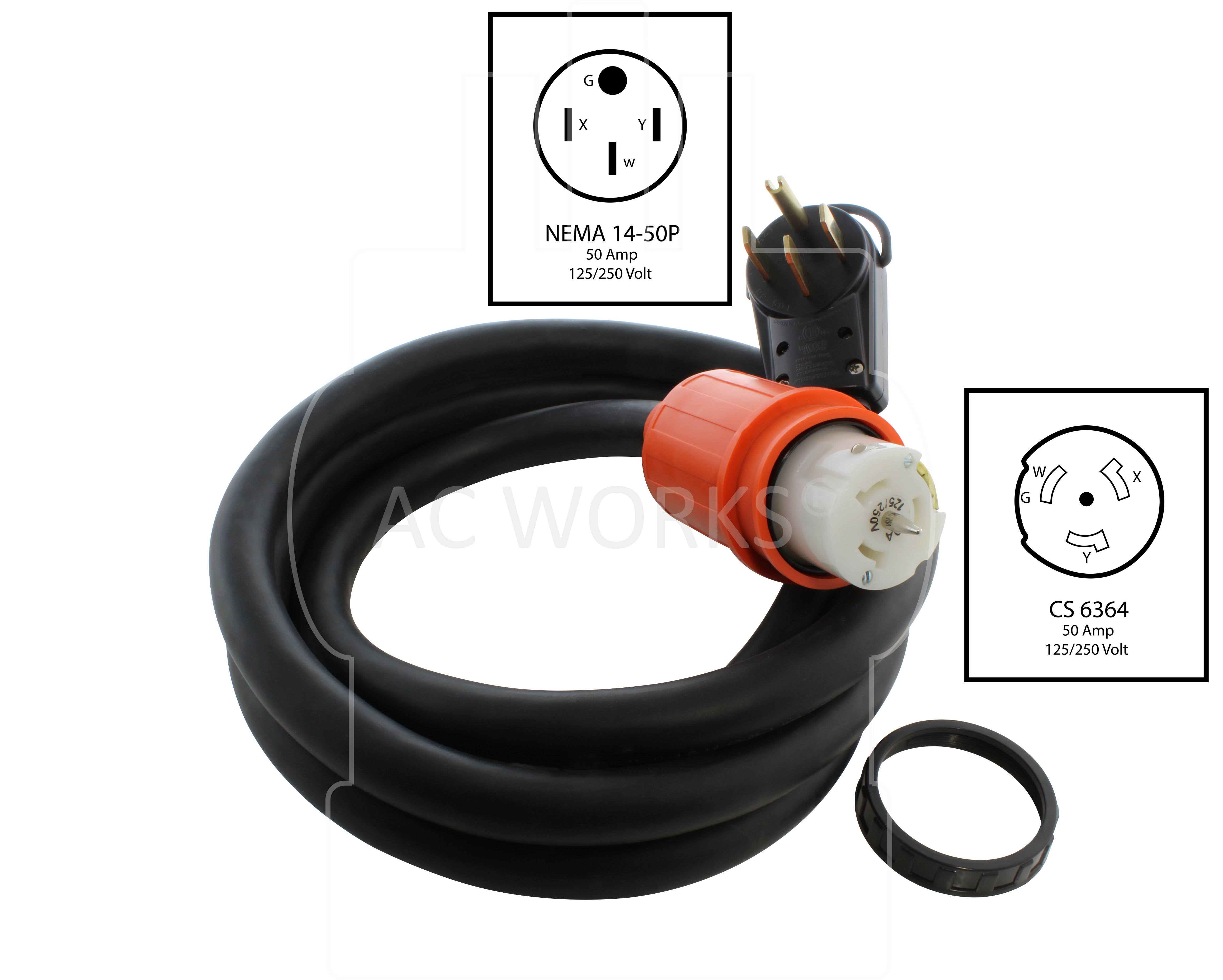 AC Works 50A Generator/Temp Power TRANSFER Switch Power Cord 25ft