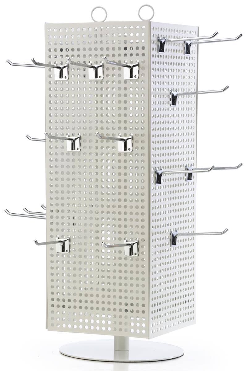 Pegboard Store Fixture Rack, Counter Top, Magnetic, 60 Hooks (White with Chrome Pegs, Steel) (md4pctwhch)
