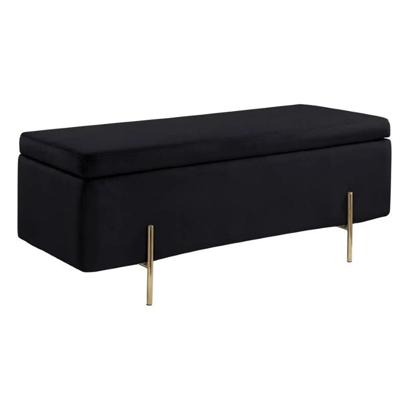Lilola Home Emma Velvet Storage Bench with Metal Legs in Black - 88884