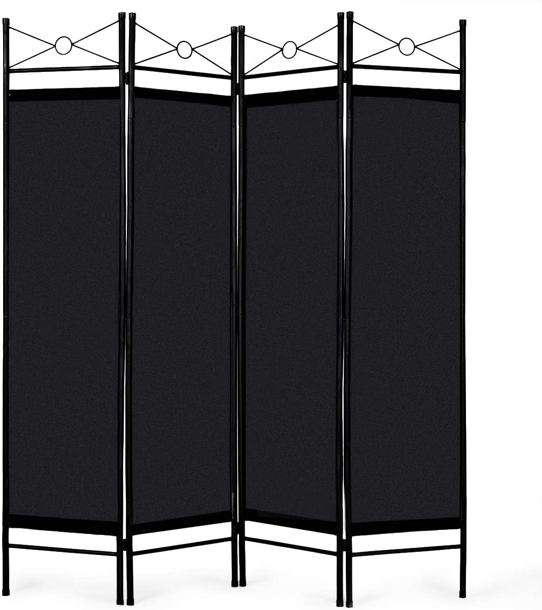 Giantex 4 Panel Room Divider Screens Steel Frame & Fabric Surface Freestanding Room Dividers and Folding Privacy Screens Home Office, Black