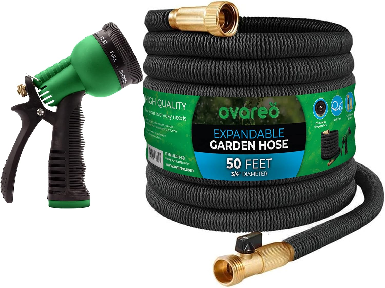 Ovareo Garden Hose, Flexible and Expandable Garden Hoses, Heavy Duty Triple Latex Core with 3/4