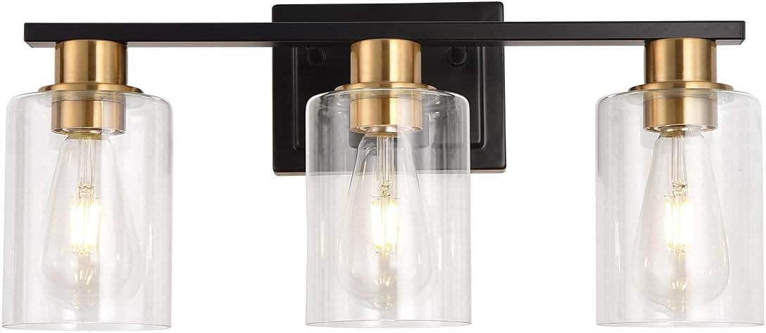 Matt Black and Bronze Farmhouse Vanity Light Wall Mounted Light Sconce Bathroom Light fixtures(3 Lights)
