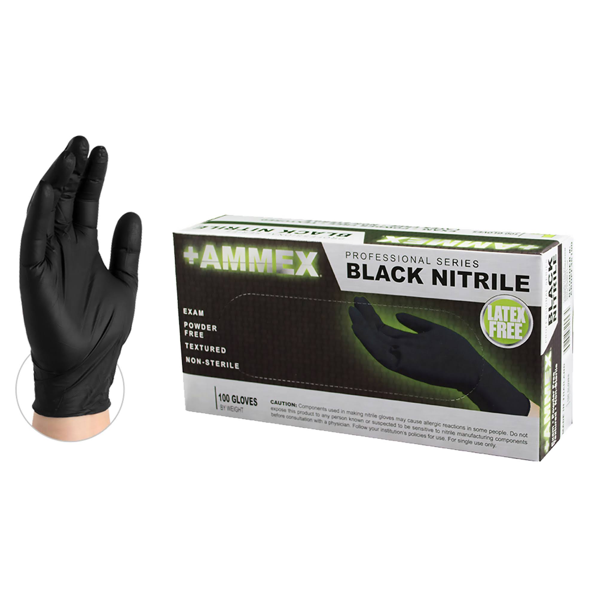 Ammex Black Medical Nitrile Exam Latex Free Disposable Gloves (Case of 1000) - Medium