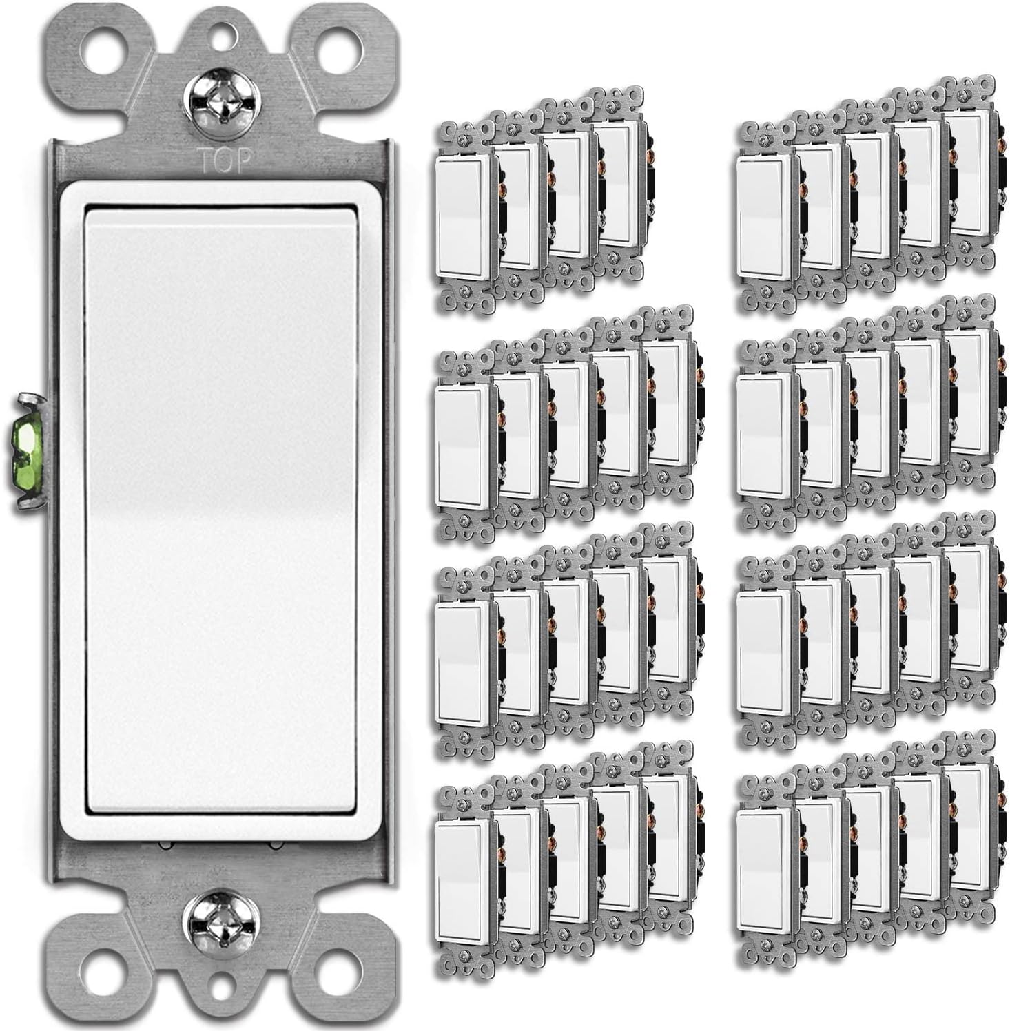 [40 Pack] BESTTEN Single-Pole Light Switch, 15A 120/277V, Paddle Wall Switch, On/Off Rocker Interrupter, UL Listed, White
