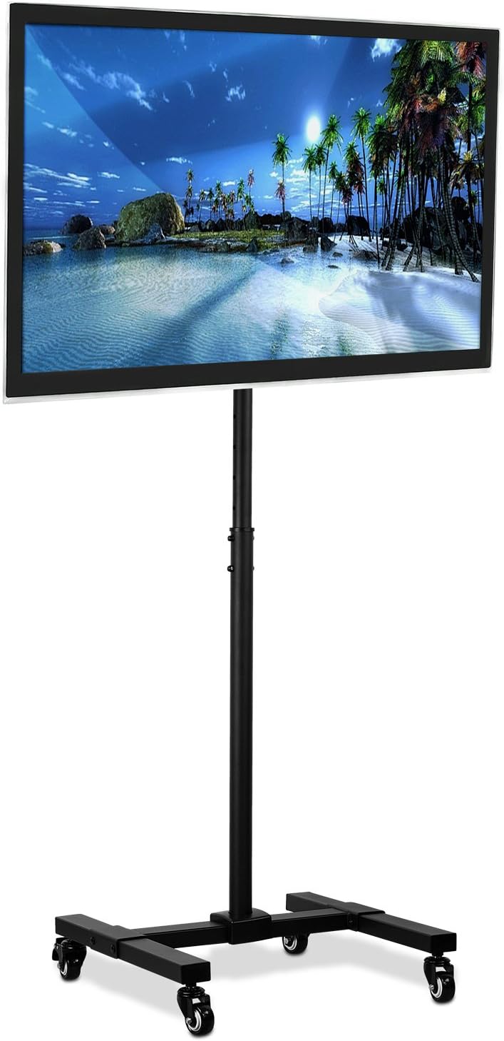 Mount-It! Mobile TV Stand with Locking Wheels | Adjustable Height Rolling Cart for 13