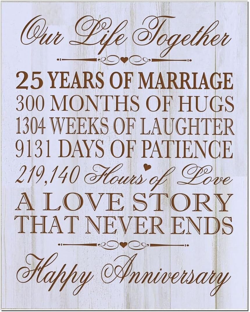 LifeSong Milestones 25th Wedding Anniversary Wall Plaque Gifts for Couple, 25th for Her,25th Wedding for Him 12