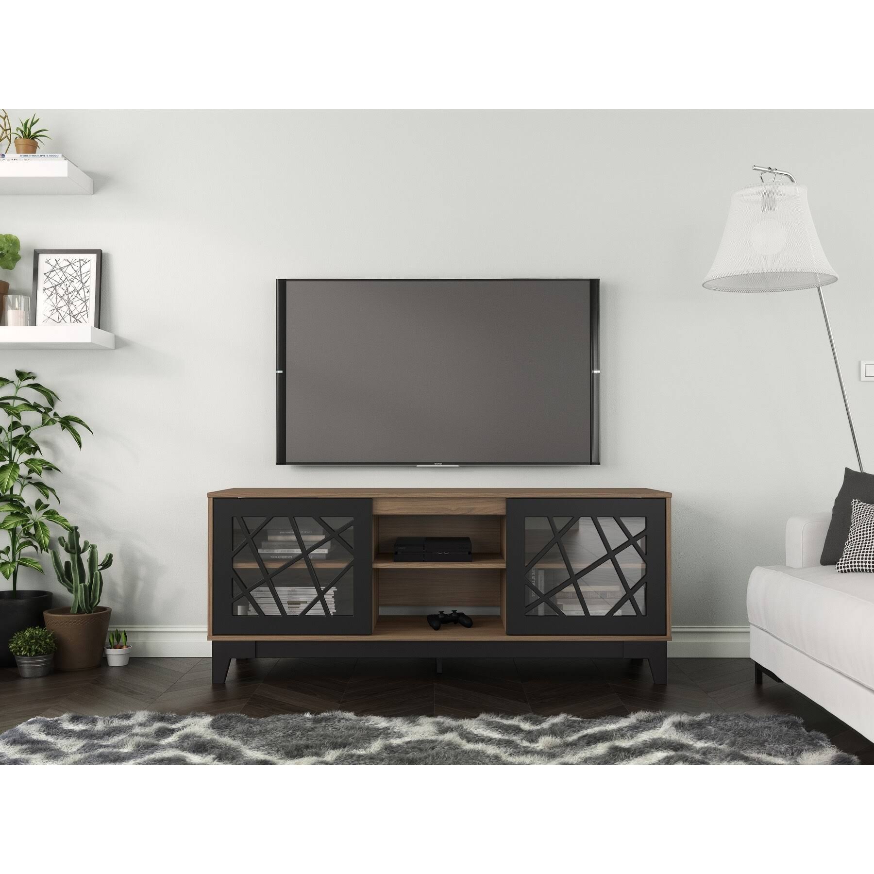 Nexera Graphik 63-Inch TV Stand - Black and Bark Grey