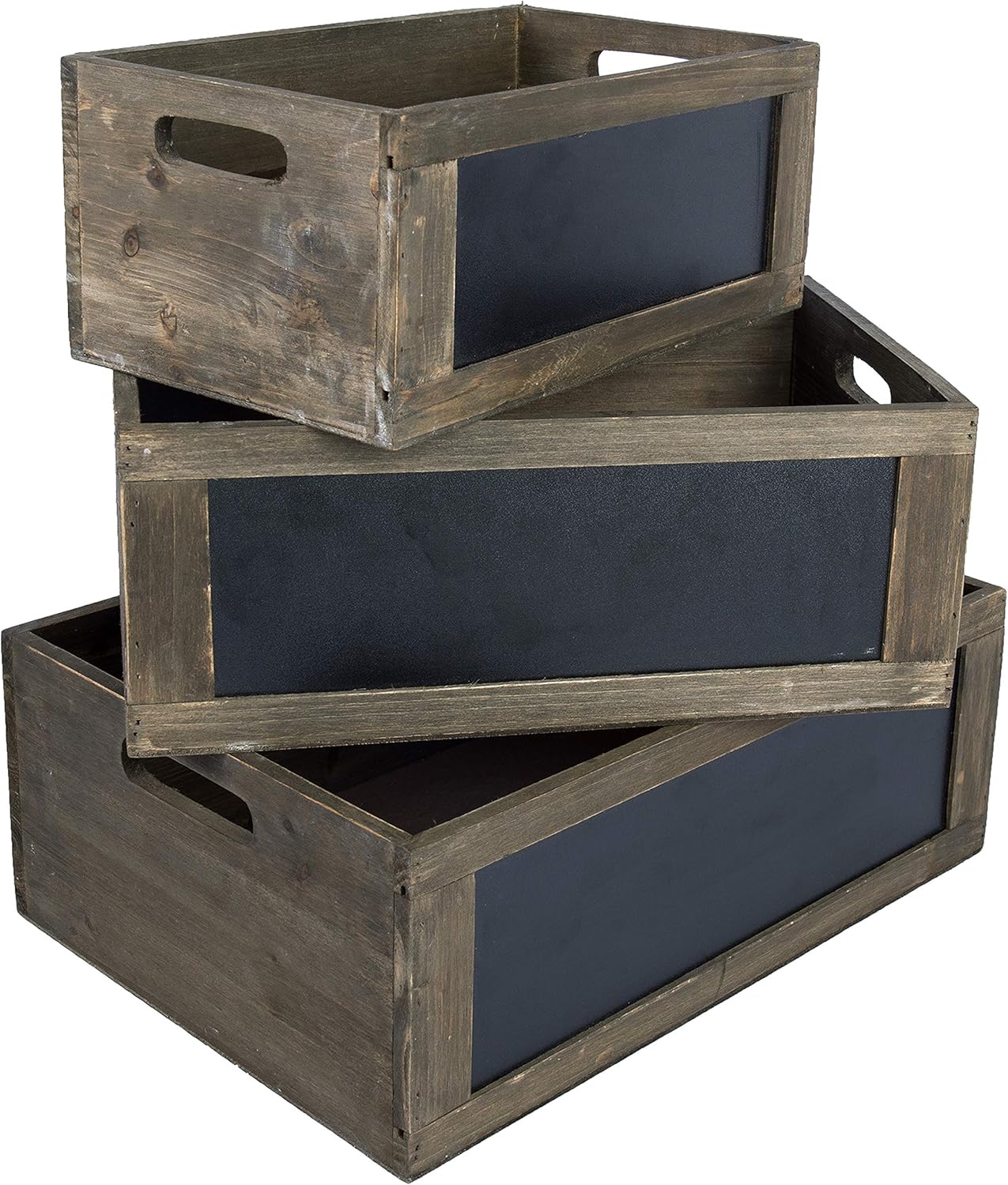 MyGift Whitewashed Nesting Storage Crates with Chalkboard Front Panels, Set of 3 Pack of 2
