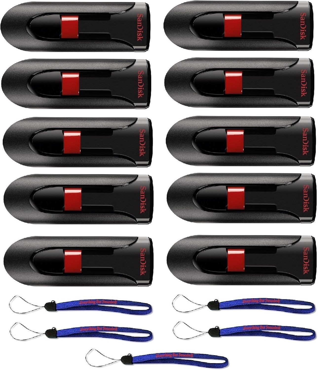 SanDisk Cruzer Glide 16GB (10 Pack) Cruzer USB 2.0 Flash Drive Jump Drive Pen Drive CZ60 - w/ (5) Everything But Stromboli (tm) Lanyard Pack of 2