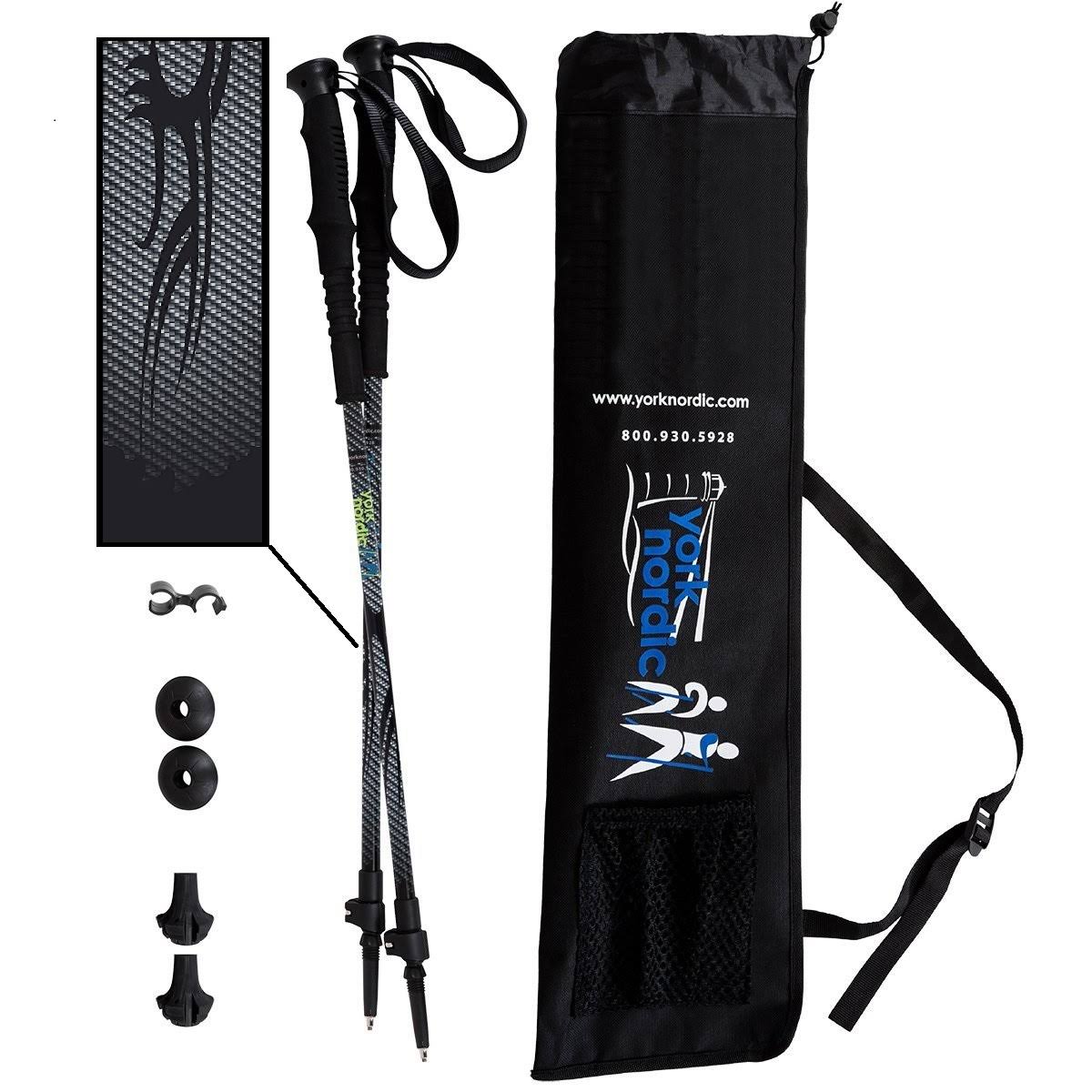 York Nordic Gray Man Up Series Hiking Poles - 2 Pack w/Flip Locks, Detachable Feet and Travel Bag