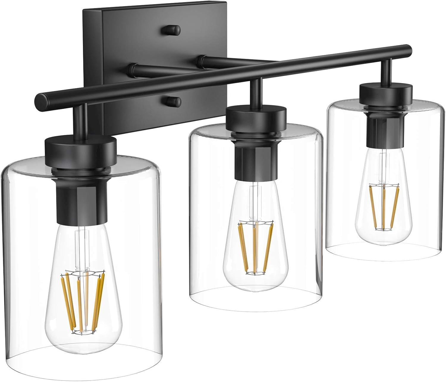 Aipsun 3 Lights Black Vanity Light Fixtures Over Mirror with Clear Glass Shades Industrial Wall Light Fixture for Bathroom(Exclude Bulb)