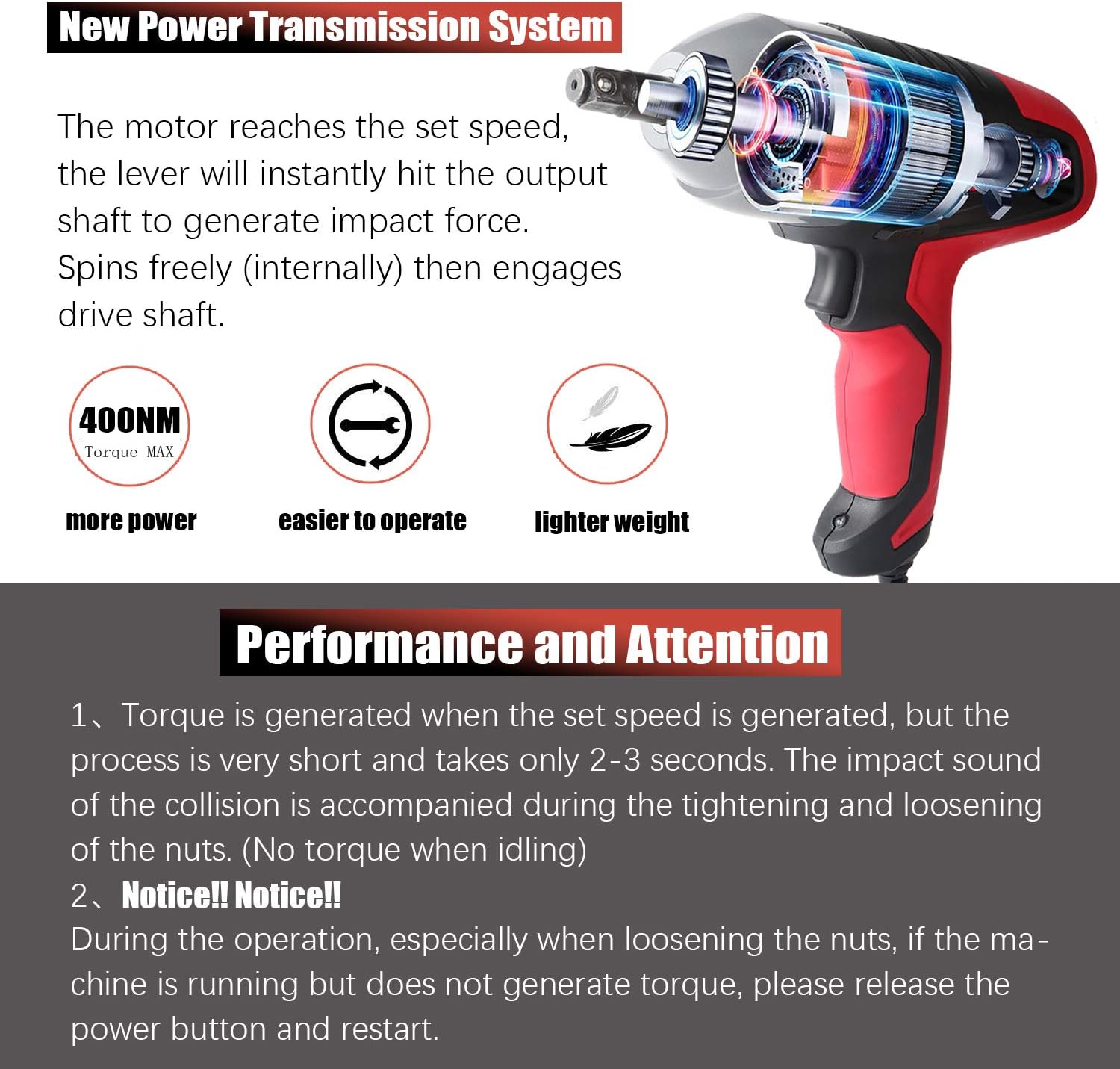 GETUHAND Electric Impact Wrench 1/2 Inch & 12 Volt 400N.M 300ft-lbs Max Torque with 1/2