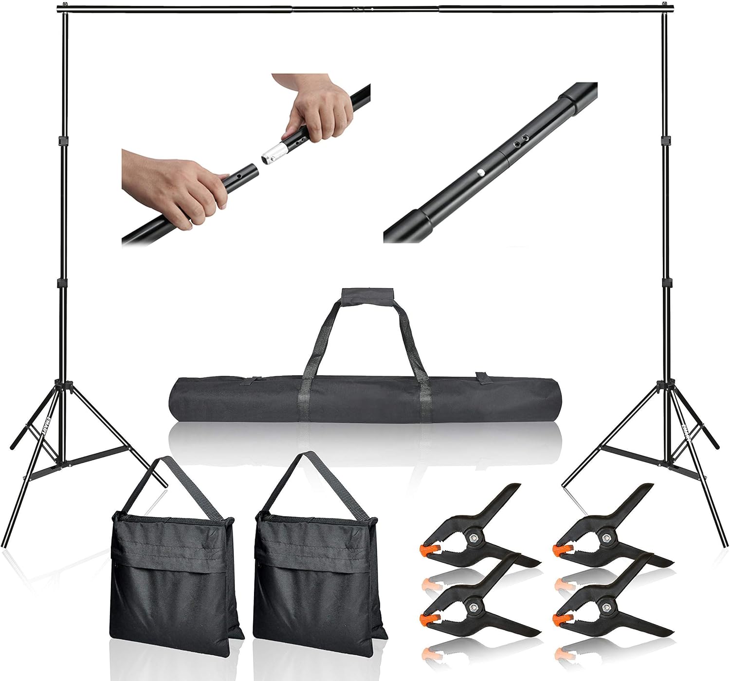 Emart Photo Video Studio 10Ft Adjustable Background Stand Backdrop Support System Kit with 6 x 9 ft Photography Backdrop Background Pack of 2