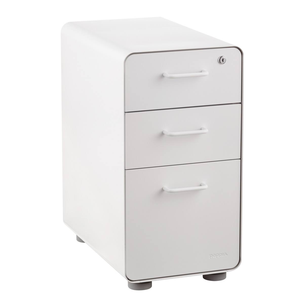 Poppin 12-1/4x22 x 20x22 x 24x22 H White Slim 3-Drawer Locking Stow Filing Cabinet - Each