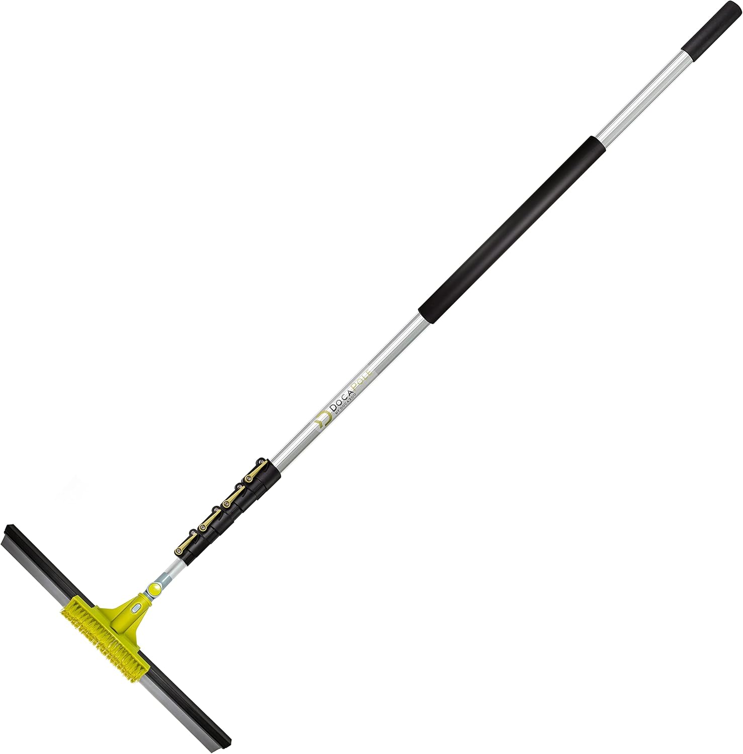 DocaPole 6-24 Foot Extension Pole + 24-inch Floor Squeegee and Grout Scrubbing Brush Combo for Cleaning | Rubber Squeegee and Grout Brush for Garage | Perfect for Epoxy, Linoleum, and Marble Floors Pack of 2