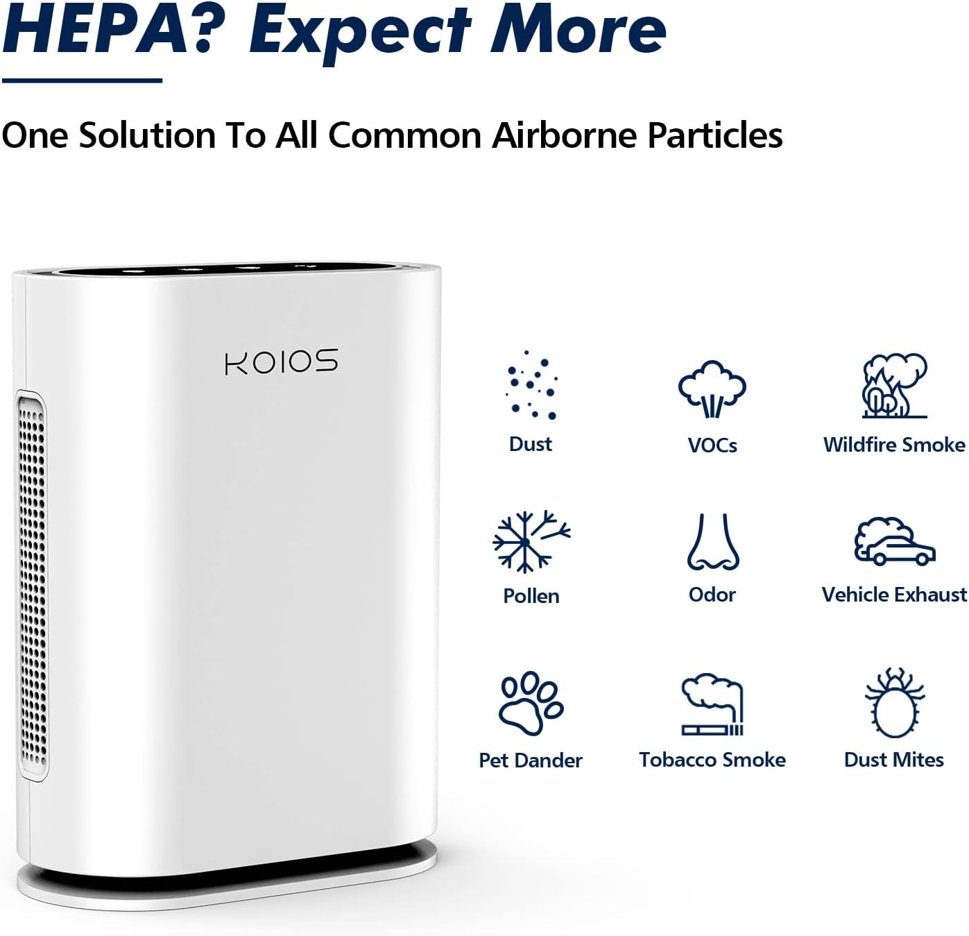 KOIOS Large Room Air Purifier with True HEPA Filter, Activated Carbon, UV Sanitizer & Ionic Air Cleaner, Detect Air Quality, Auto Mode, Remove Dust, Pet, Pollen, Allergy, Smoke, Odor, For Home, Office