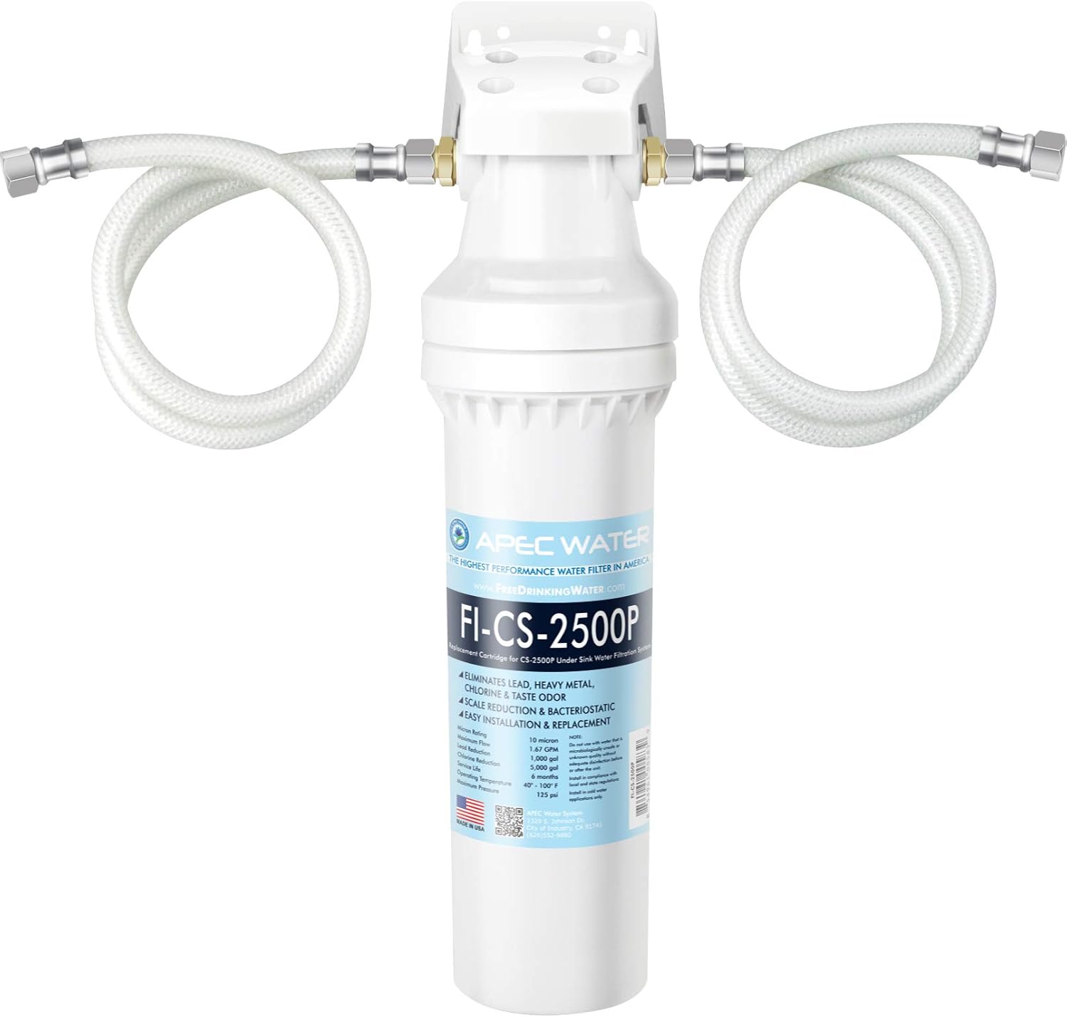 APEC Water Systems CS-2500P Ultra High Capacity Undersink Water Filtration System PLUS Scale Inhibitor Premium Quality US Made Filter