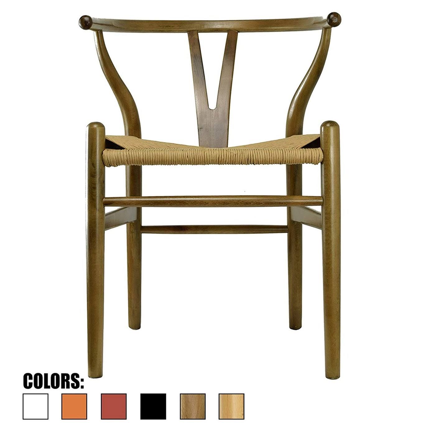 2xhome Walnut Modern Wood Dining Chair with Open Y Back Arms Armchair Hemp Seat for Home Restaurant Office Desk Designer - Singl