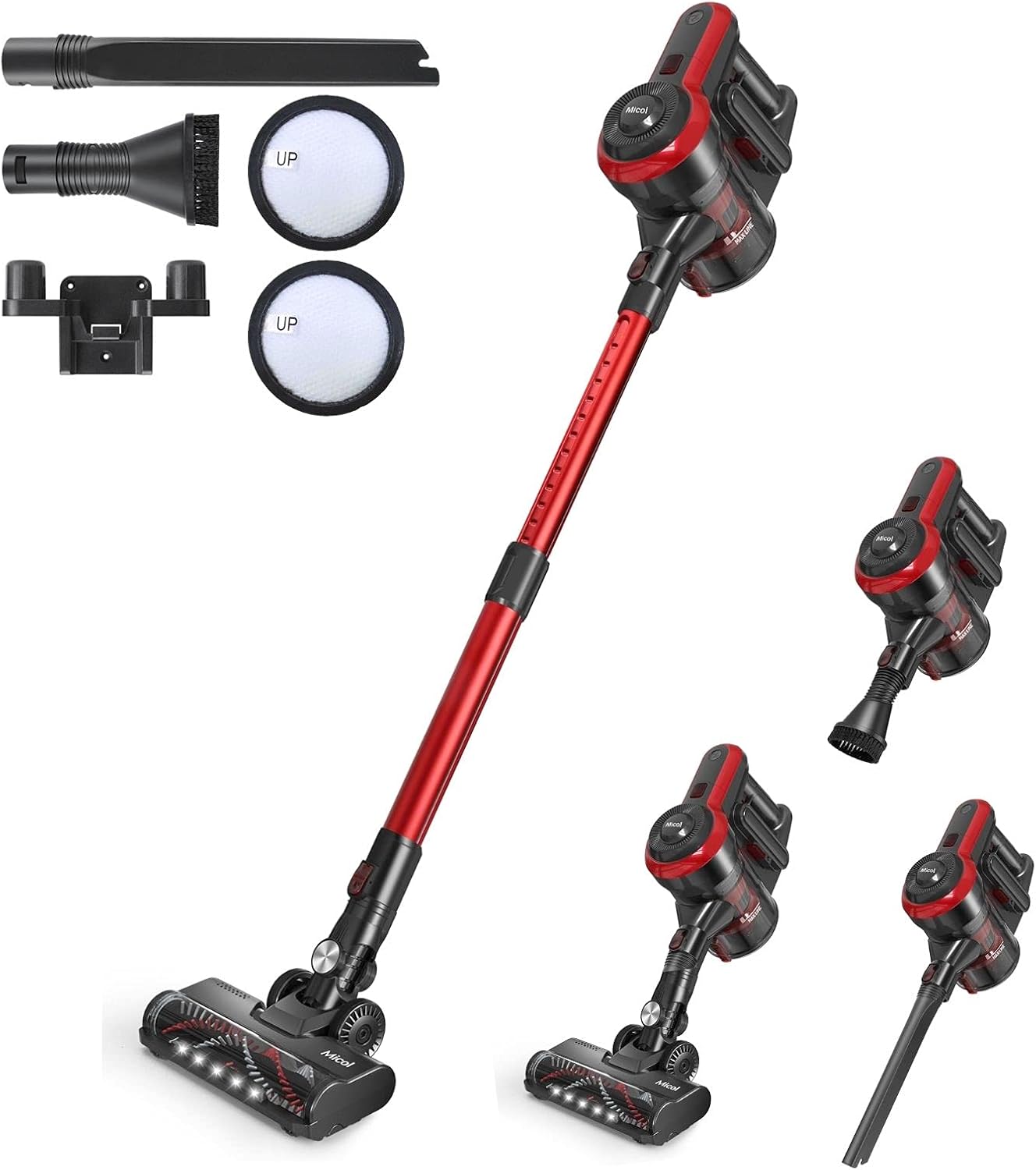 Micol 22000Pa Cordless Vacuum Cleaner, 200W Brushless Motor Stick Vacuum, Up to 38 Minutes Runtime Detachable Battery, 4 in 1 Handheld Lightweight Vacuum for Home Hard Floor Carpet Pet Car