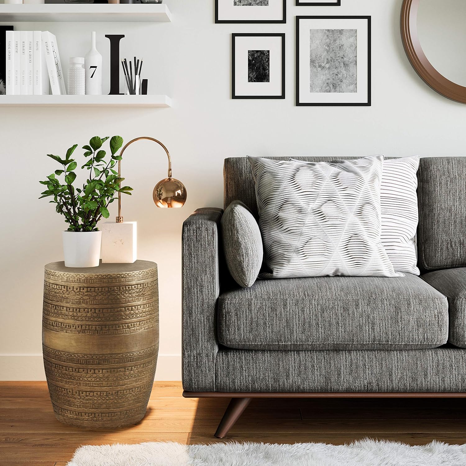 SIMPLIHOME Johnsen Contemporary 15 inch Wide Metal Large Accent Side Table in Antique Silver, Fully Assembled, End, Bedside Table and Nightstand, for the Living Room and Bedroom