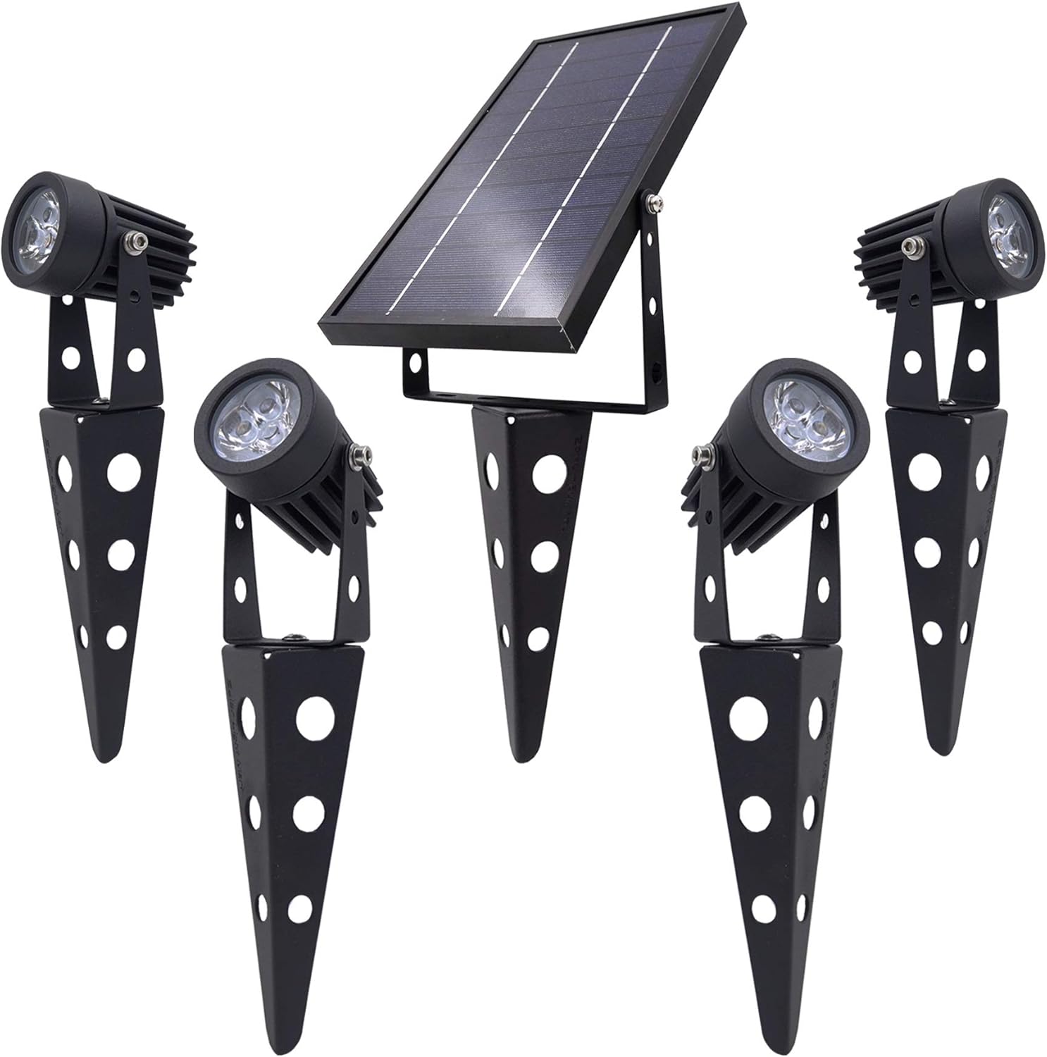 4-Spotlight Mini 50X Solar-Powered LED Spotlight (Warm White LED), Black Finish, Outdoor Garden Yard Landscape Downlight