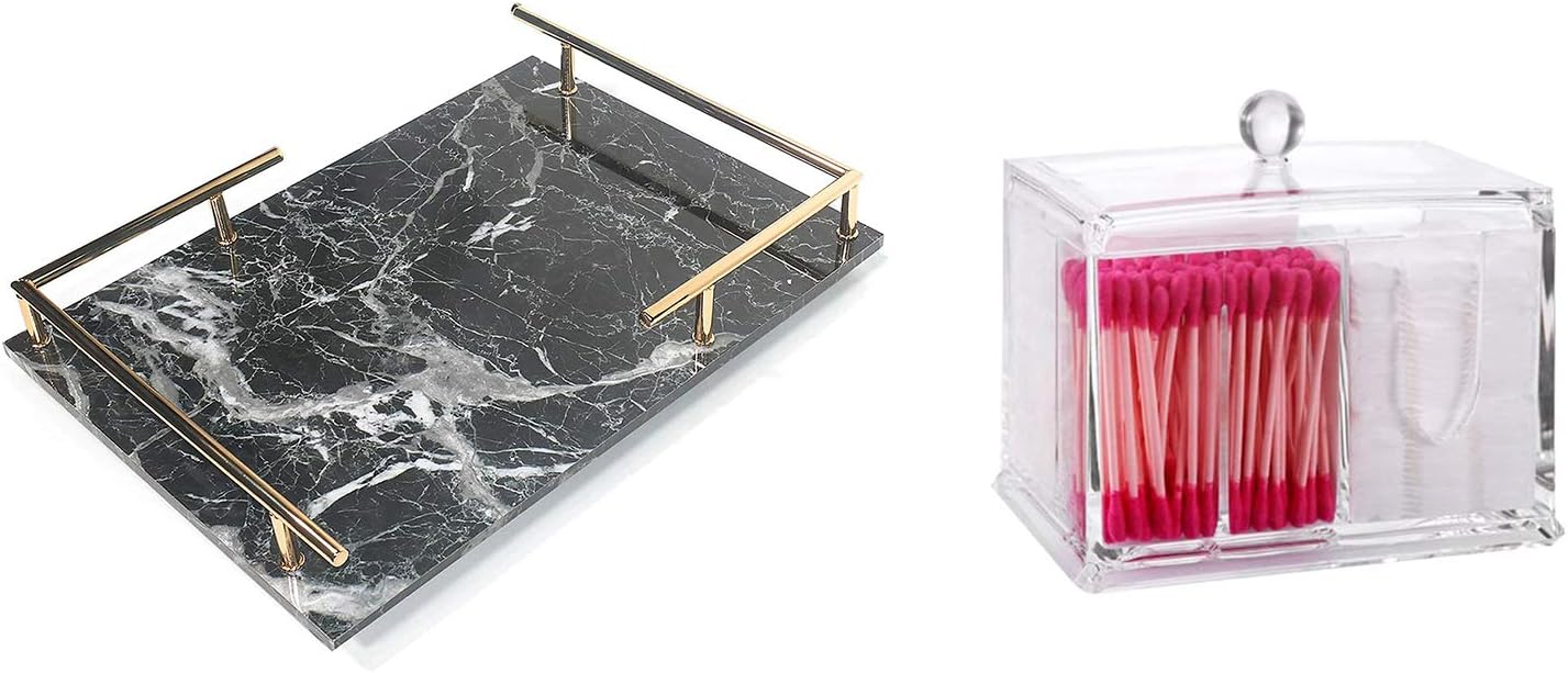 Bundle - PuTwo Decorative Tray and Cotton Pads Holder of 4 Sections Pack of 2