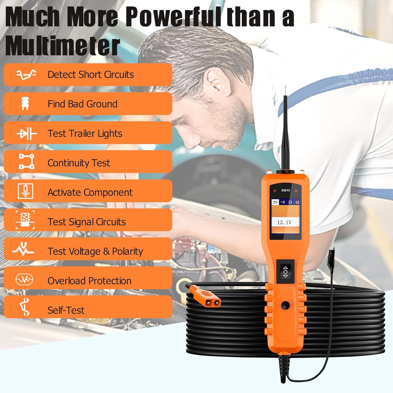 KZYEE KM10 Power Circuit Probe Kit, 12V 24V Automotive Circuit Tester Electrical System Tool, Digital Voltage Tester, Multimeter, Short Finder, AC DC Diode Resistance Check for Motorcycle Cars Trucks