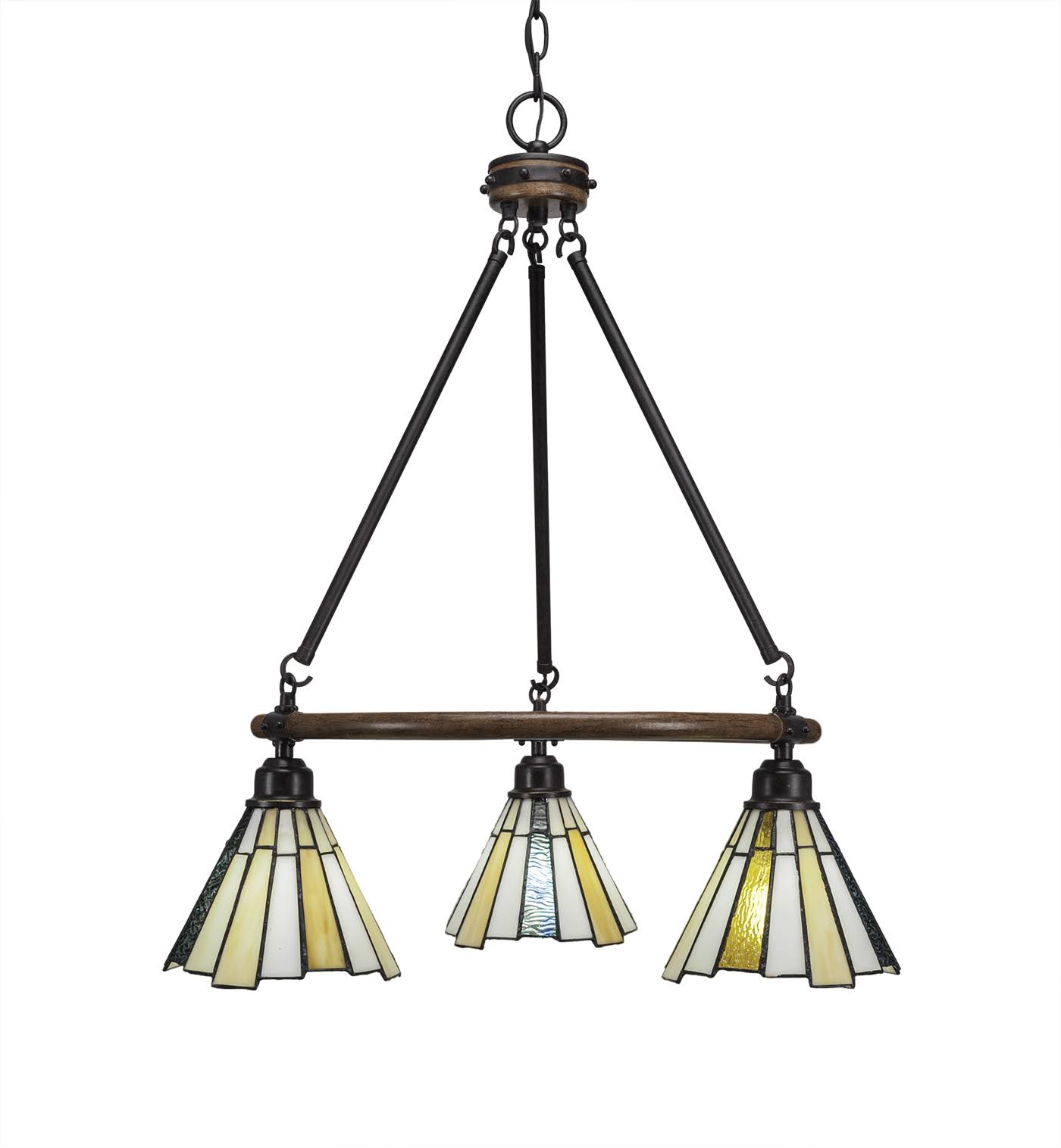 Toltec Lighting 1766-9335 Blacksmith 3 Light 22 inch Chandelier in Painted Wood-Dark Granite with 7 inch Sequoia Art Glass