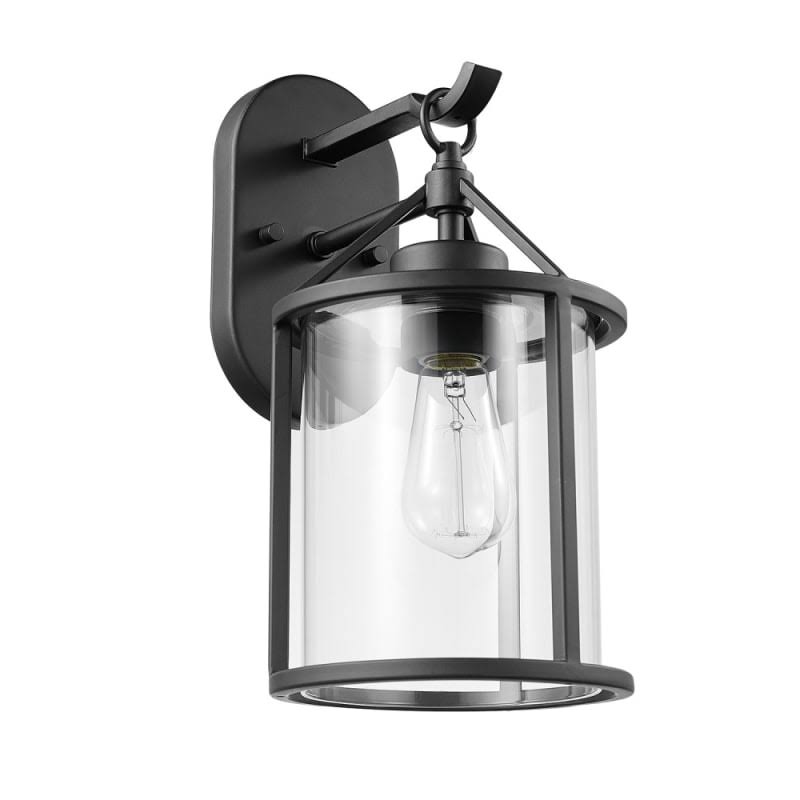 Edwin 1-Light Outdoor Indoor Wall Sconce Black Clear Glass Shade 44406