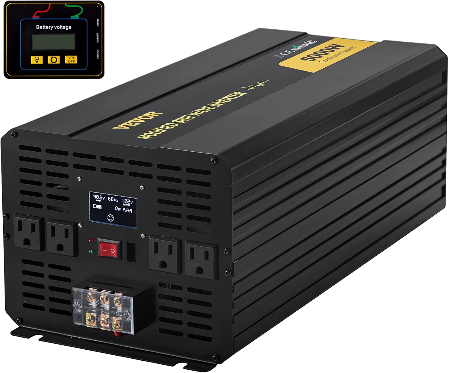 VEVOR Power Inverter, 5000W Modified Sine Wave Inverter, DC 48V to AC 120V Car Converter, with LCD Display, Remote Controller, LED Indicator, AC Outlets Inverter for Truck RV Car Boat Travel Camping