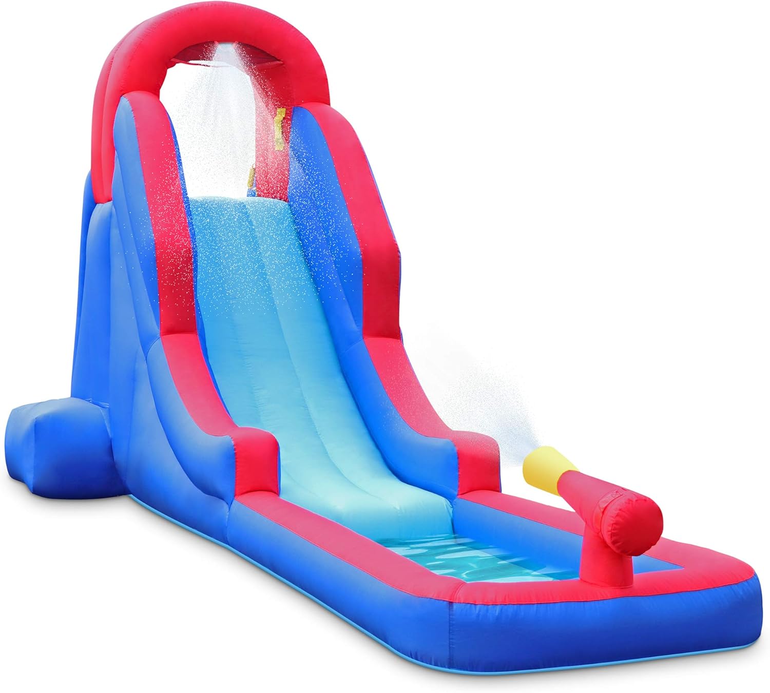 Sunny & Fun Compact Inflatable Water Slide Park &ndash; Heavy-Duty Nylon for Outdoor Fun - Climbing Wall, Slide, & Small Splash Pool &ndash; Easy to Set Up & Inflate with Included Air Pump & Carrying Case