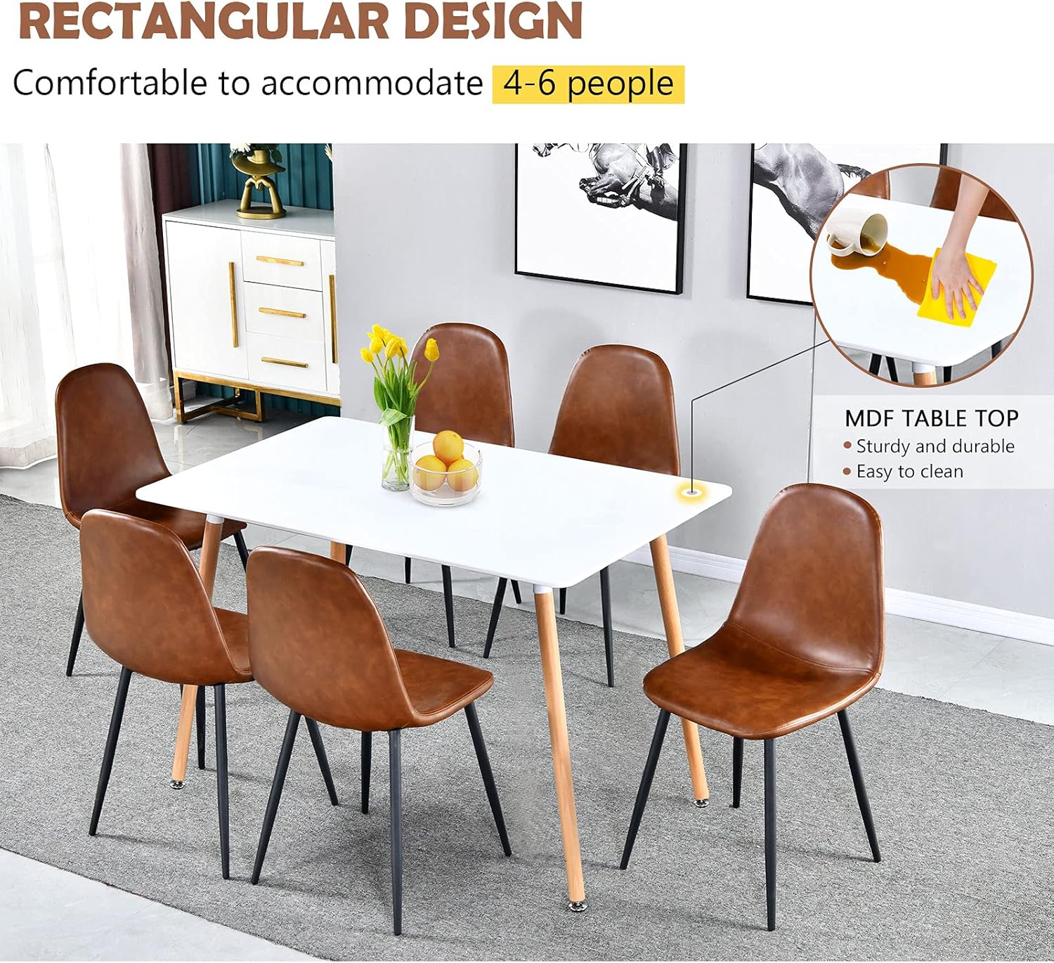 Dining Table Small Dining Room Table for 4 with Wood Legs White Kitchen Table 44