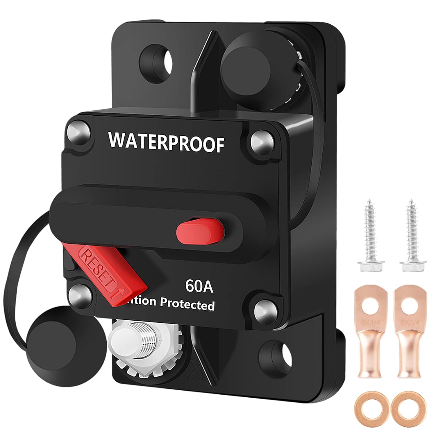 DaierTek 60 Amp Circuit Breaker 12V - 48V, DC 12 Volt Marine Circuit Breaker 60A Manual Reset Inline Fuse Waterproof Circuit Breaker for Boat Yacht Auto Car Truck