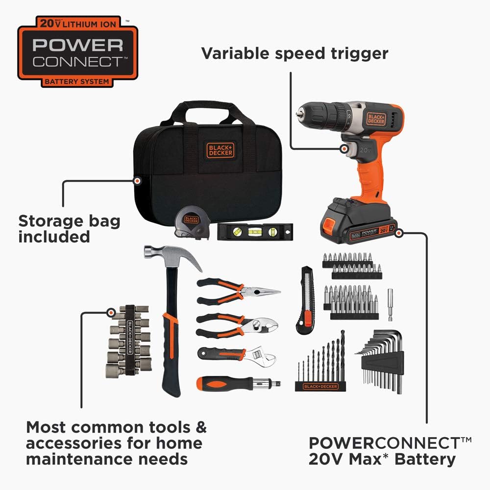 beyond by BLACK+DECKER Home Tool Kit with 20V MAX Drill/Driver, 83-Piece (BDPK70284C1AEV) Pack of 2