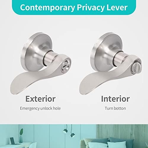 4 Pcs Keyless Privacy Door Lever, Lever Handle Door Knob, Door Handle Bedroomm/Bathroom Door Lock Lockset Satin Nickel Finish Door Lever, Interior Door Use
