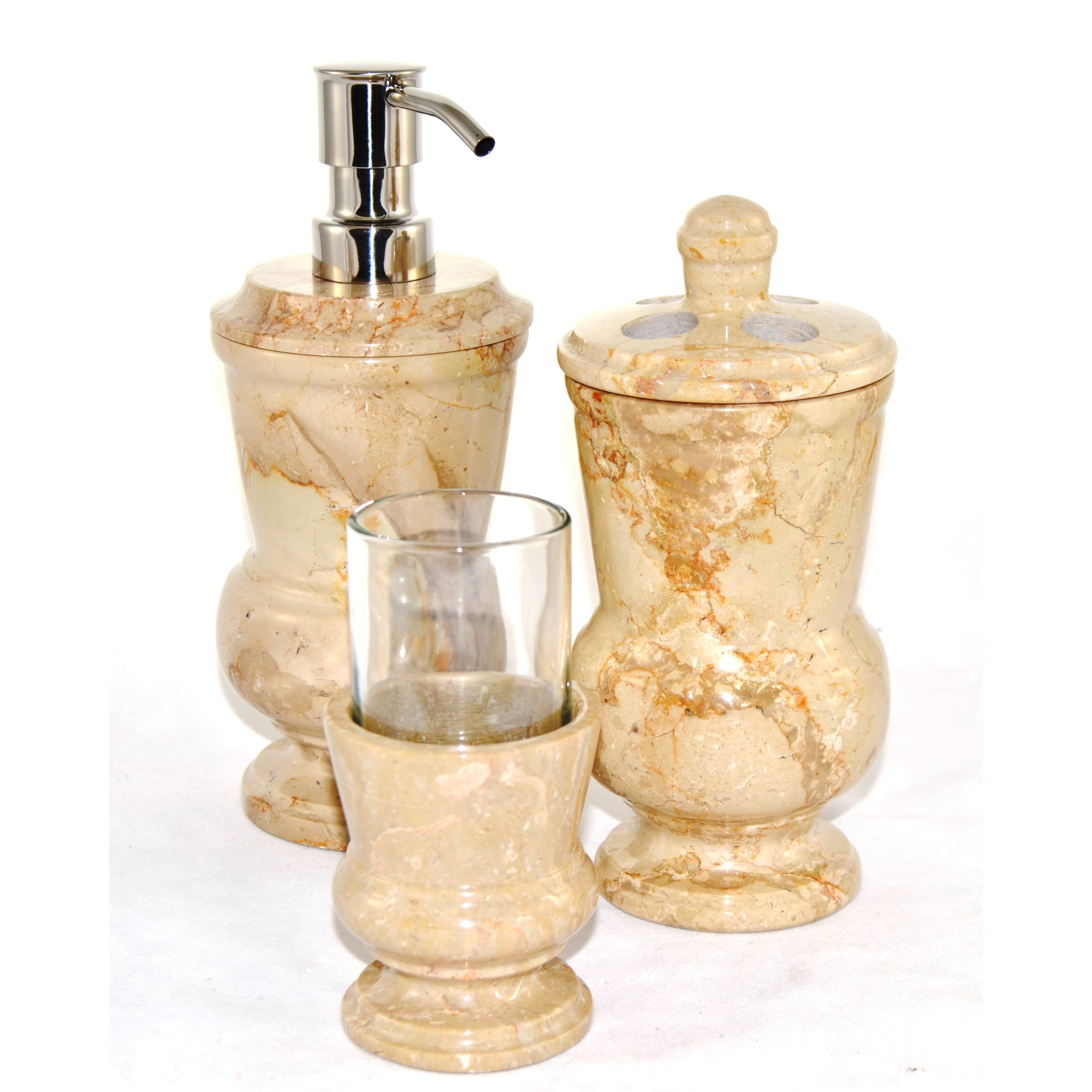 Nature Home Decor 400SB3GT Sahara Beige Marble 3 Piece Bathroom Accessory Set