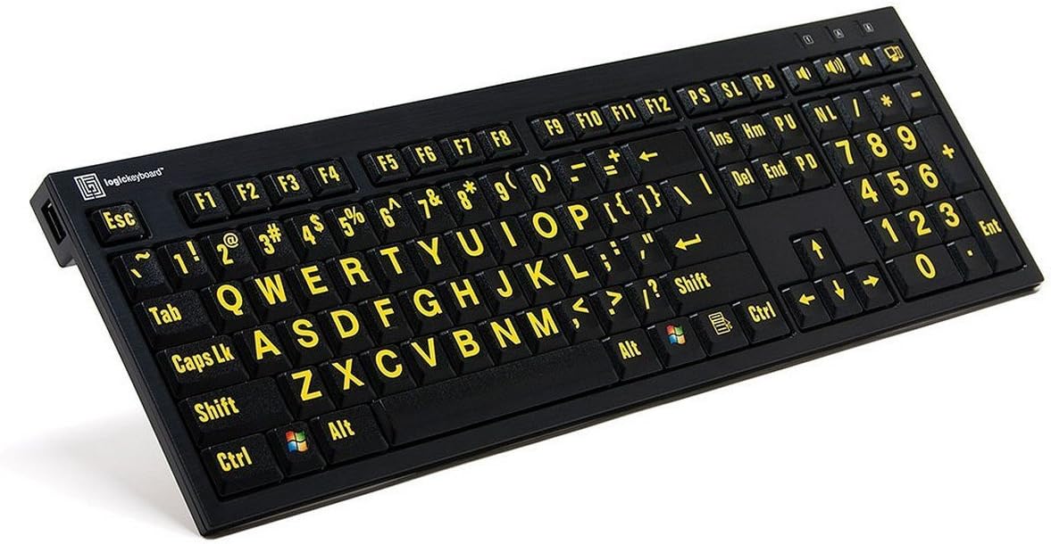 Logickeyboard XL Print Nero Pc Slim line Yellow on Black Keyboard Compatible with Windows XP, Vista, 7-11 -Part: LKBU-LPYB-BJPU-US