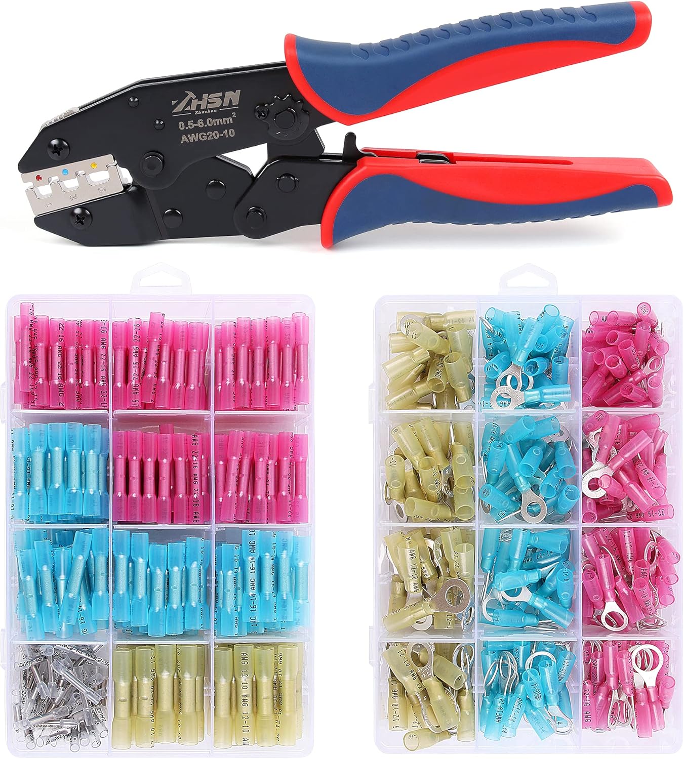 Ratcheting Wire Crimpe Kit,Zhushan Heat Shrink Crimping Tool with 250pcs Heat Shrink Wire Connector Pack of 2