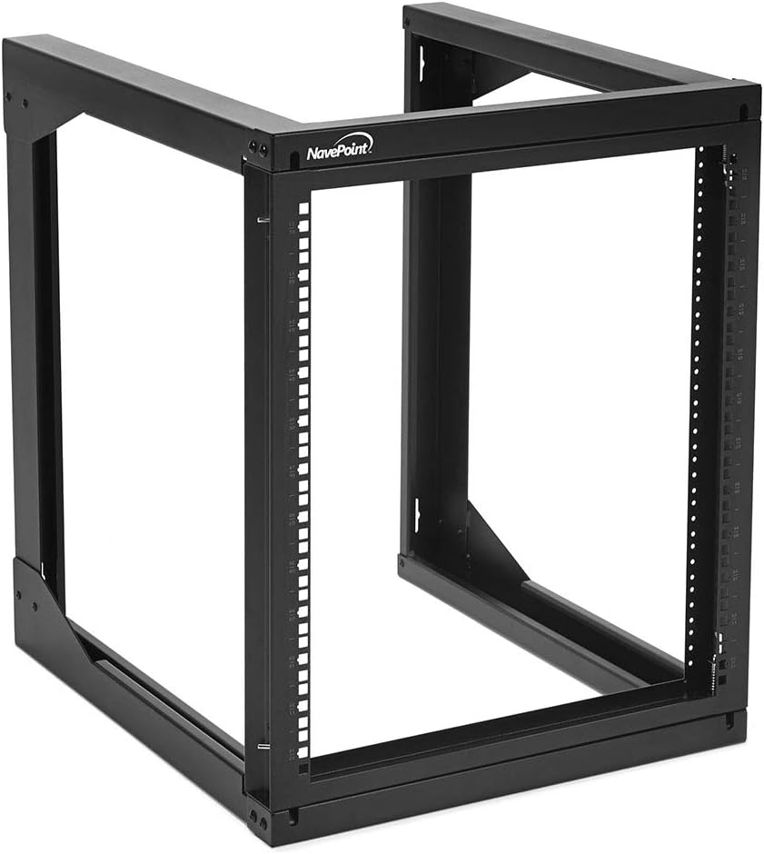 NavePoint 12U Wall Mount Open Frame Network Rack, Swing Out Hinged Gate,24 Inch Depth, Holds Network Servers and AV Equipment, Easy Rear Access to Equipment, Gate Opens 180 Degrees from Either Side